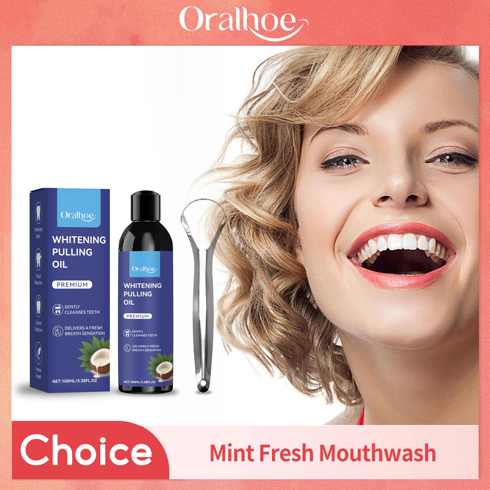 Teeth Whitening Oil Pulling - Масло для вытягивания кокоса со скребком