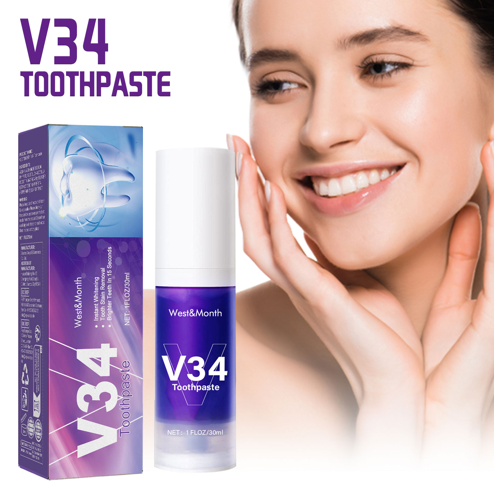 Зубная паста-мусс V34 Purple:  – обзор и цена Teeth Whitening Crest