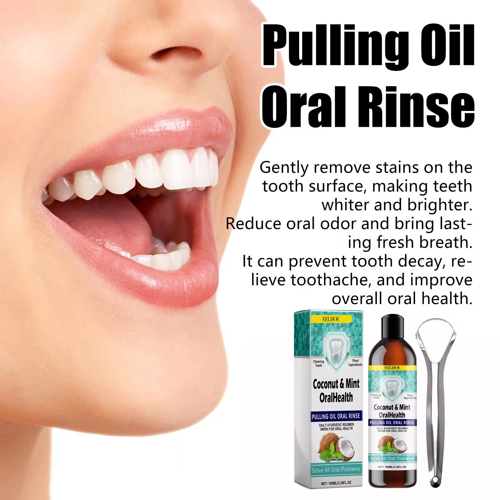 EELHOE мятное кокосовое масло, – обзор и цена Teeth Whitening Oil Pulling